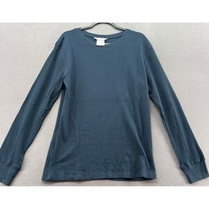 The Company Store Shirt Mens Sz M Navy Blue Waffle Knit Thermal Long Sleeve